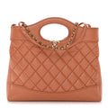 Shiny Crumpled Calfskin Quilted Mini 31 Shopping Bag Orange