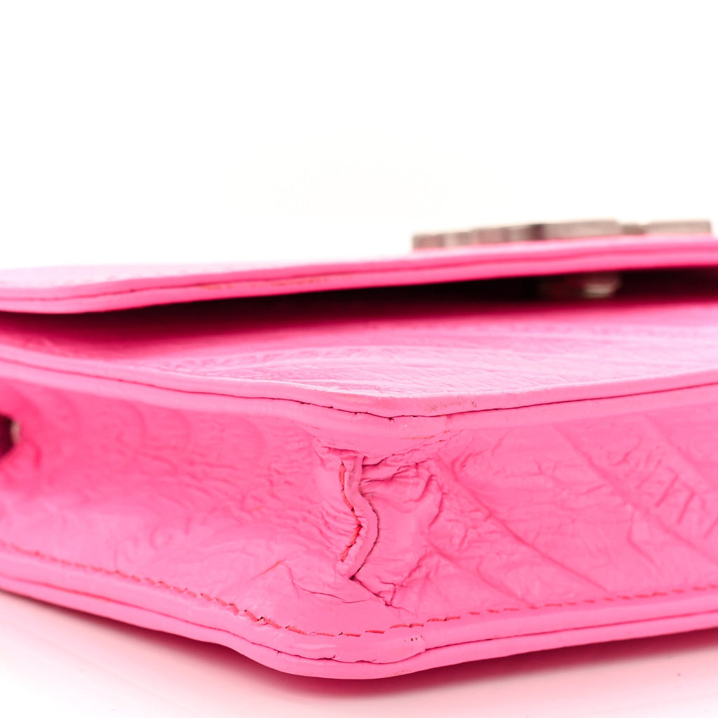 Shiny Goatskin Logo Embossed BB Wallet On Chain Acid Pink