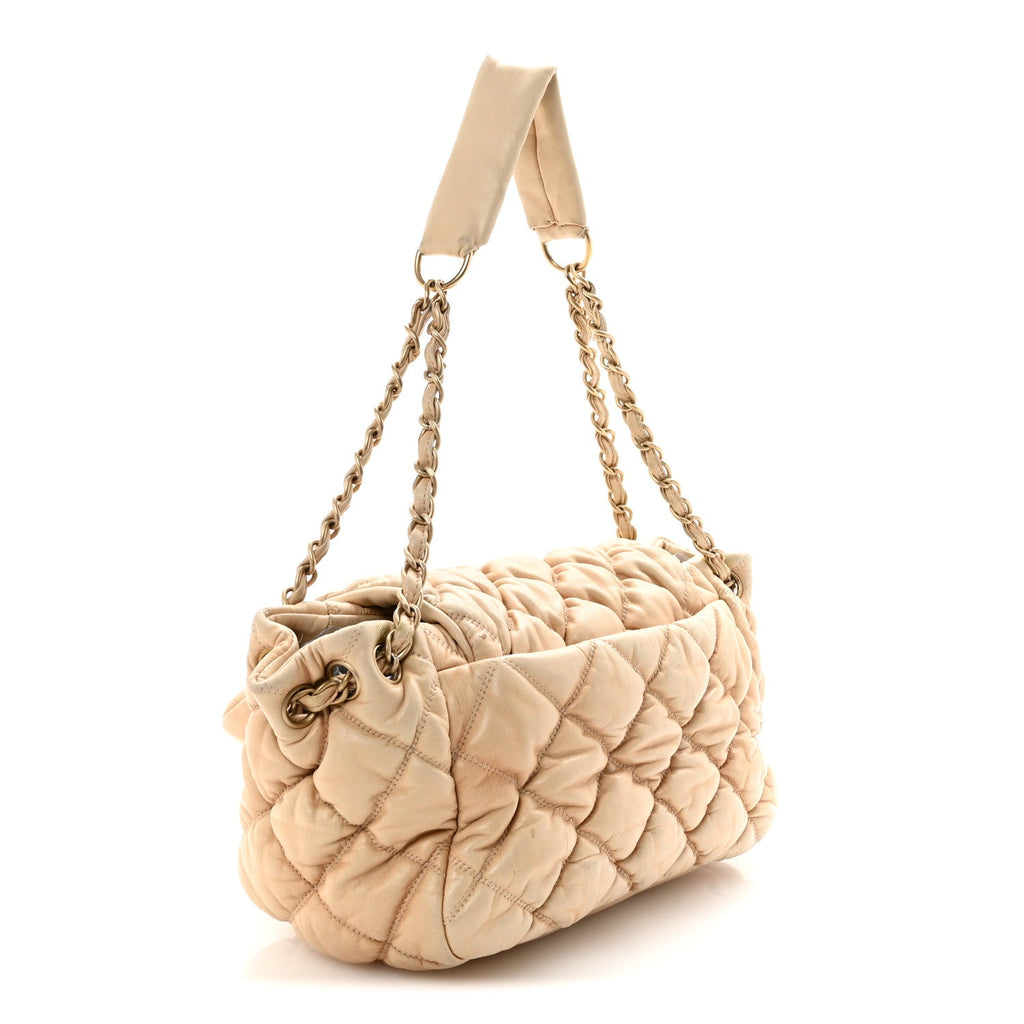 Lambskin Bubble Quilt Accordion Flap Beige