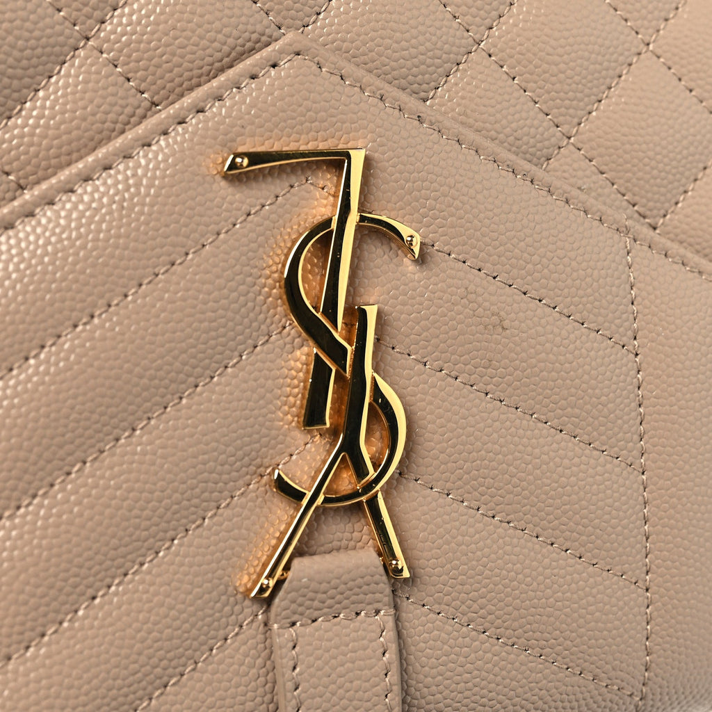 Grain De Poudre Mixed Matelasse Triquilt Monogram Chain Wallet Dark Beige
