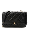 Crumpled Glazed Lambskin Quilted Mini Flap Black