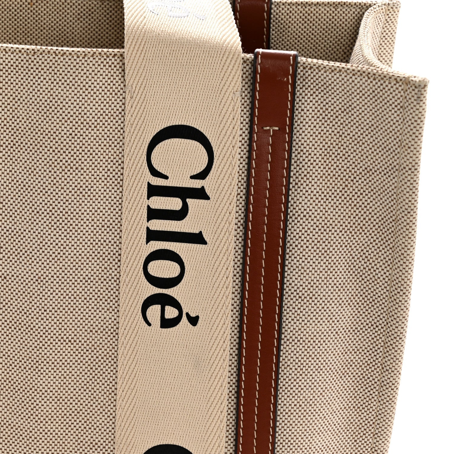 Cotton Calfskin Medium Woody Ribbon Tote White Brown