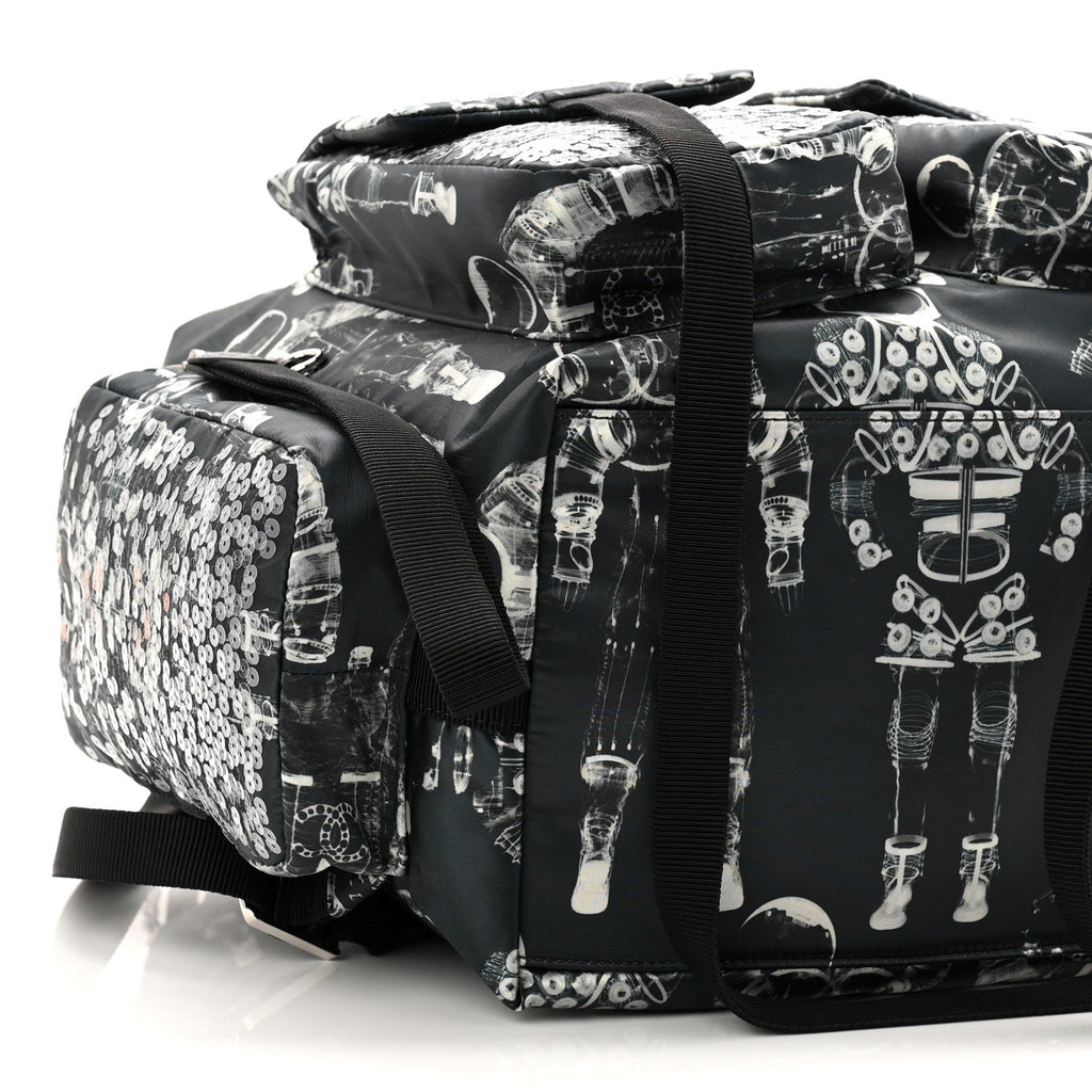 Sequin Nylon Lambskin Astronaut Essentials Backpack Black White