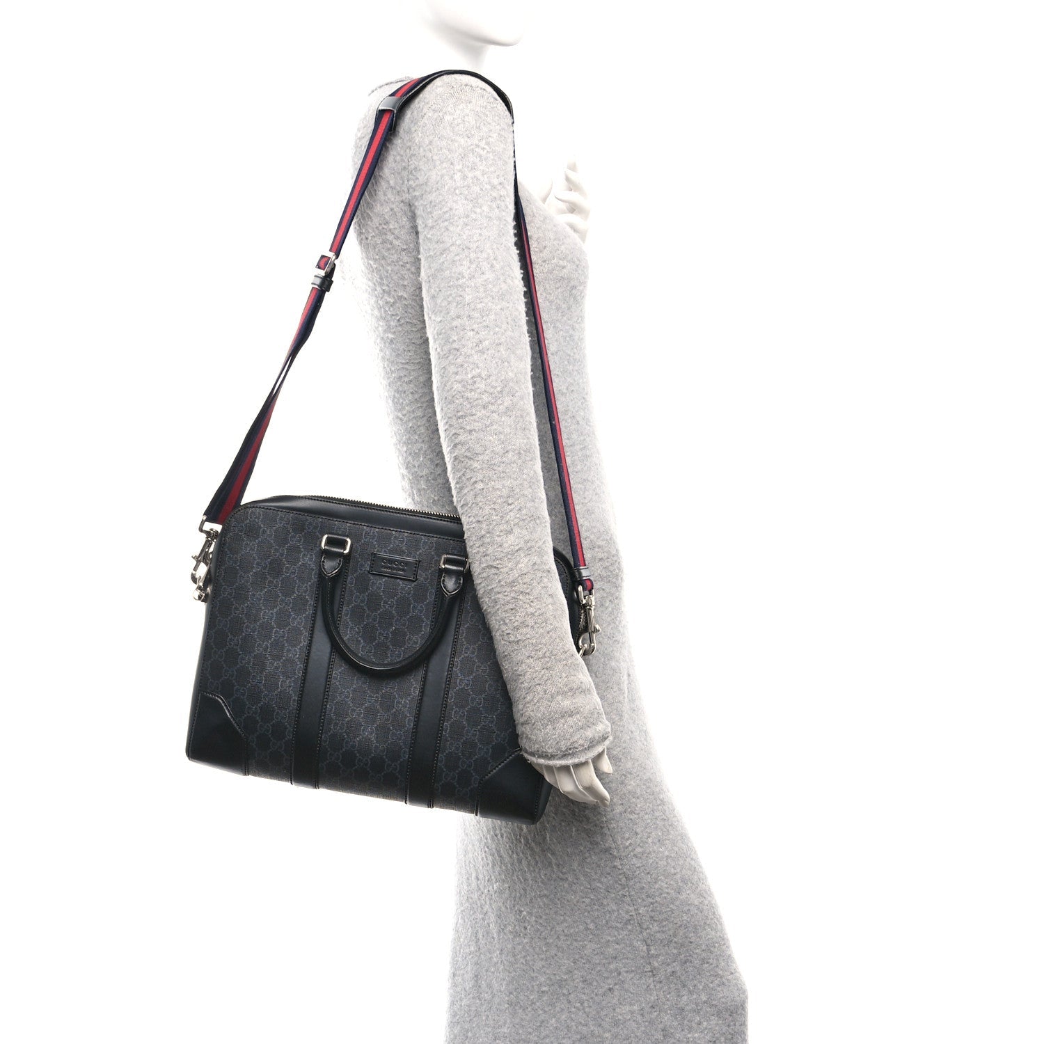 GG Supreme Monogram Appia Calfskin Web Briefcase Black