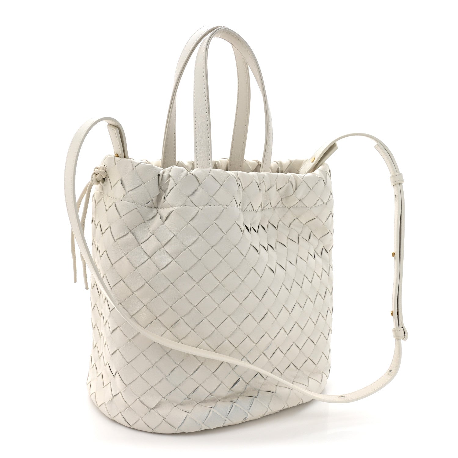 Calfskin Intrecciato Small Castello Bucket Bag White