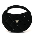 Velvet Diamanté Quilted Pocket Pouch Hobo Black