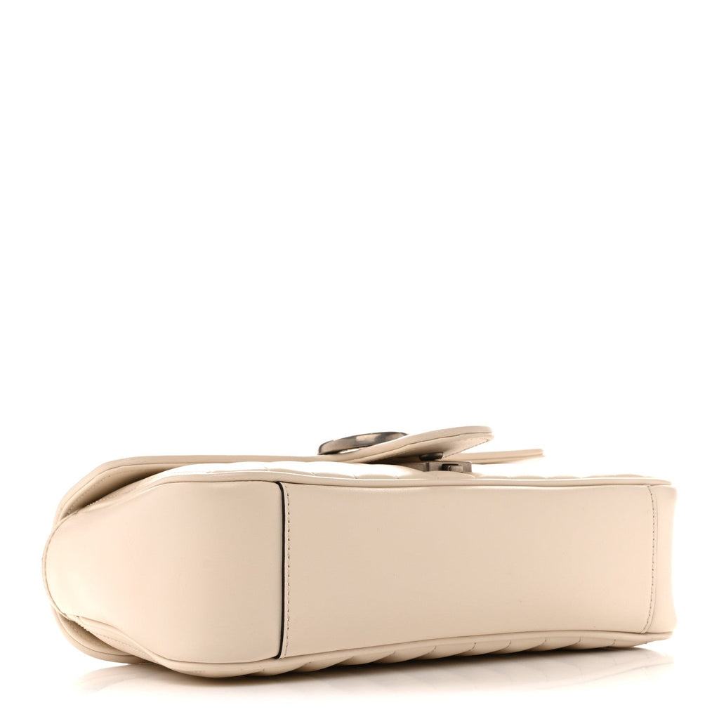 Calfskin Matelasse Aria Small GG Marmont Shoulder Bag Mystic White