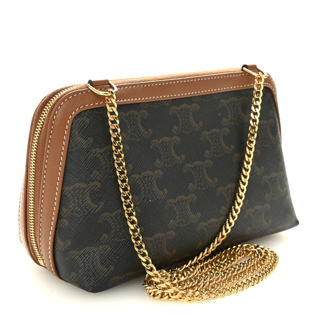 Triomphe Canvas Lambskin Clutch On Chain Tan