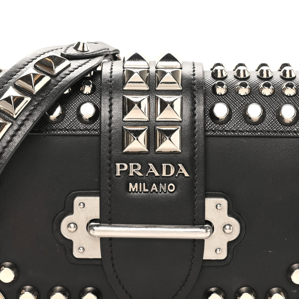 City Calf Saffiano Studded Cahier Bag Black