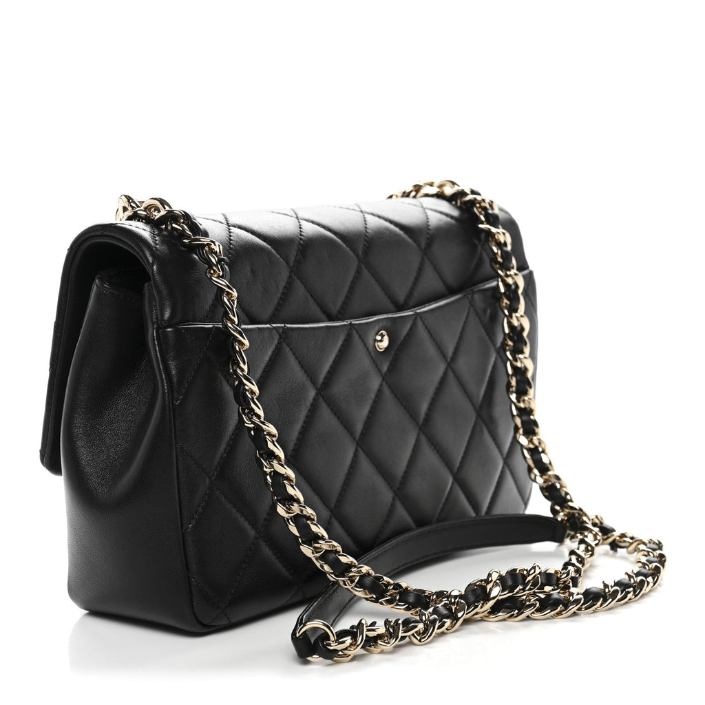 Lambskin Quilted Resin Bi-Color Chain Flap Bag Black
