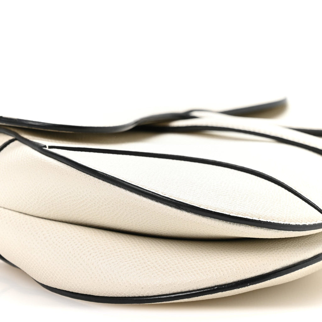 Grained Calfskin Saddle Bag White