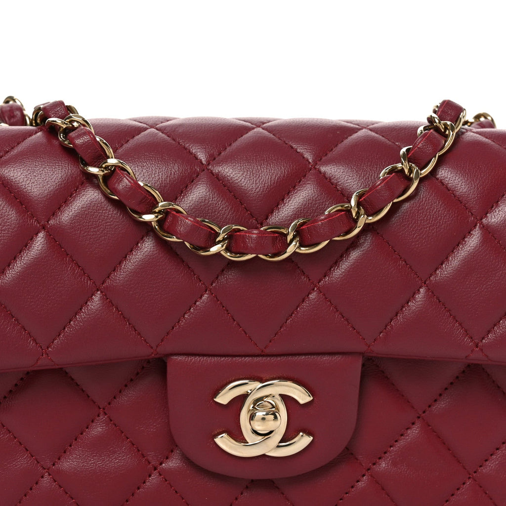 Lambskin Quilted Mini Rectangular Flap Burgundy