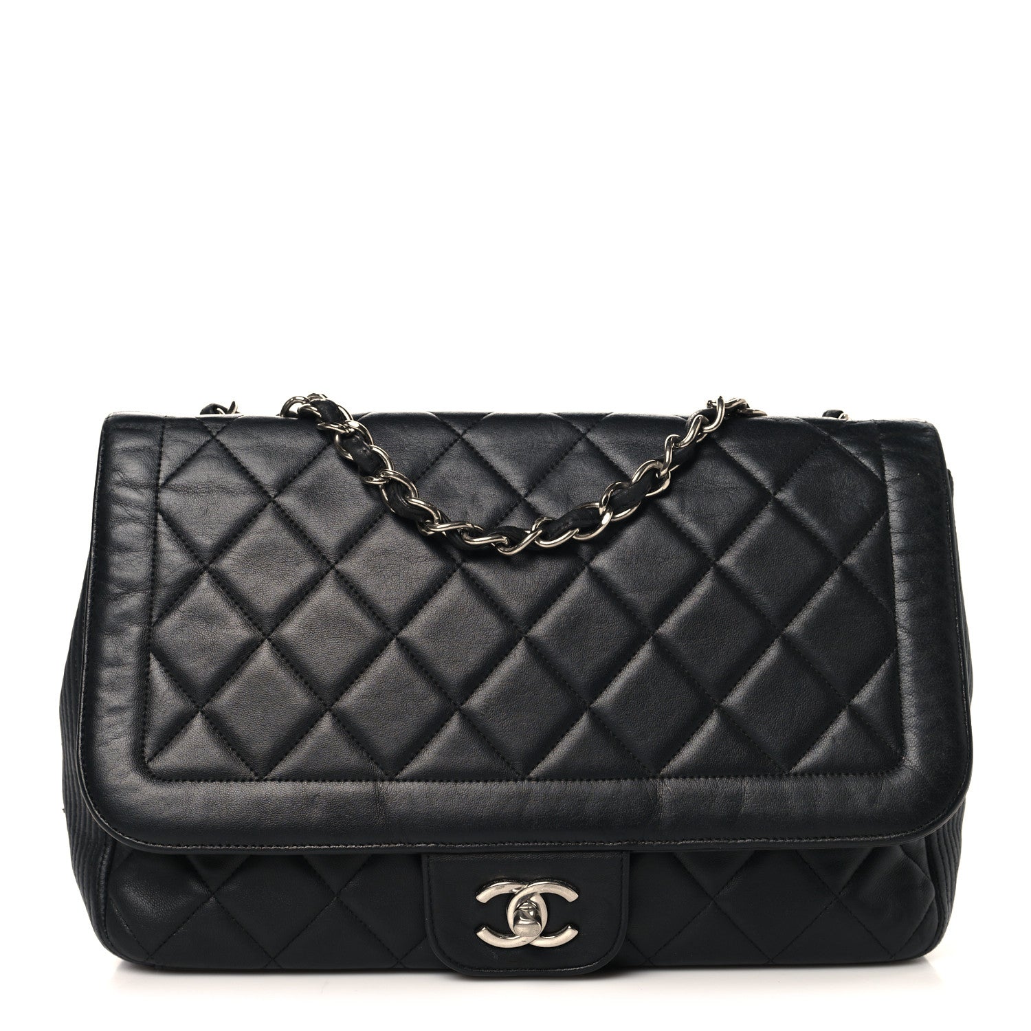 Lambskin Quilted Large Coco Rider Flap Black