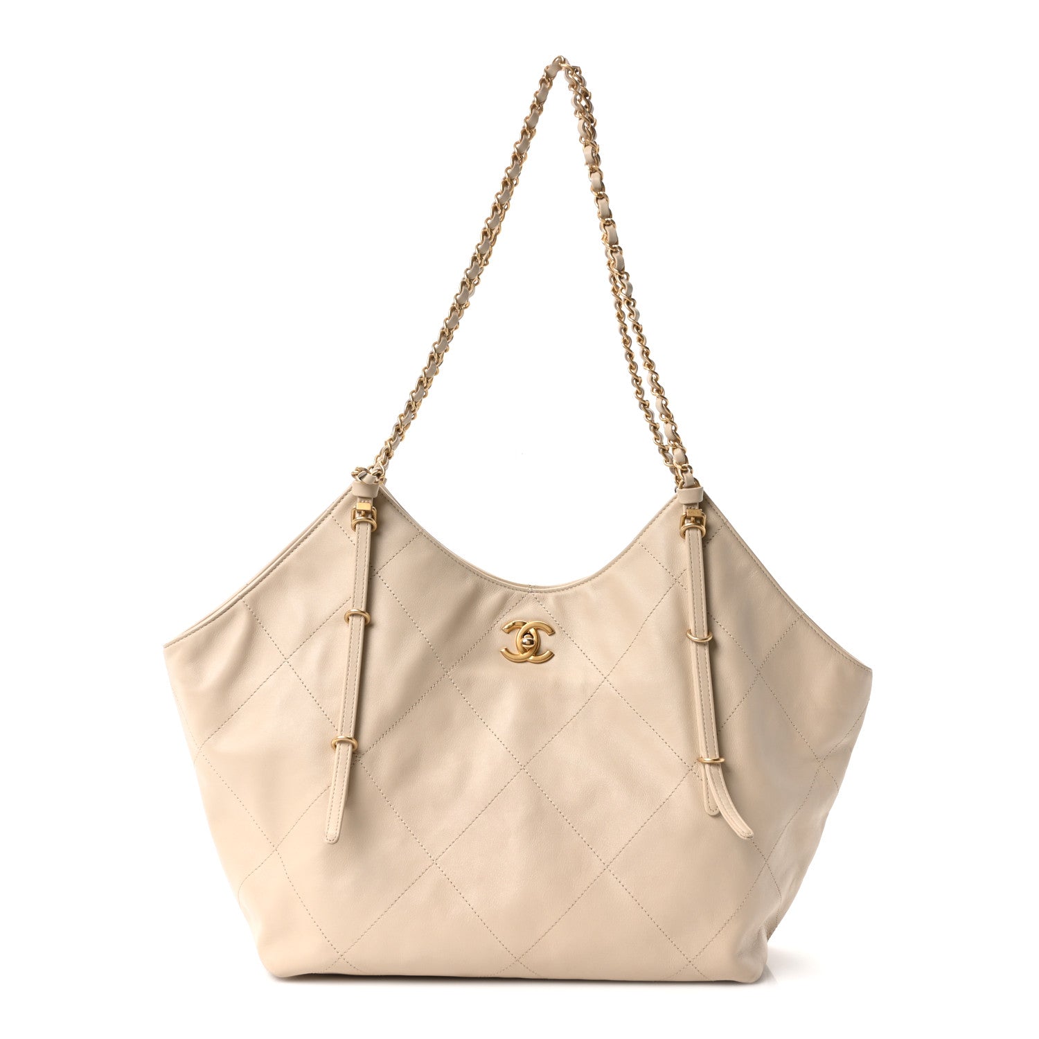Calfskin Quilted Small Shopping Bag Beige