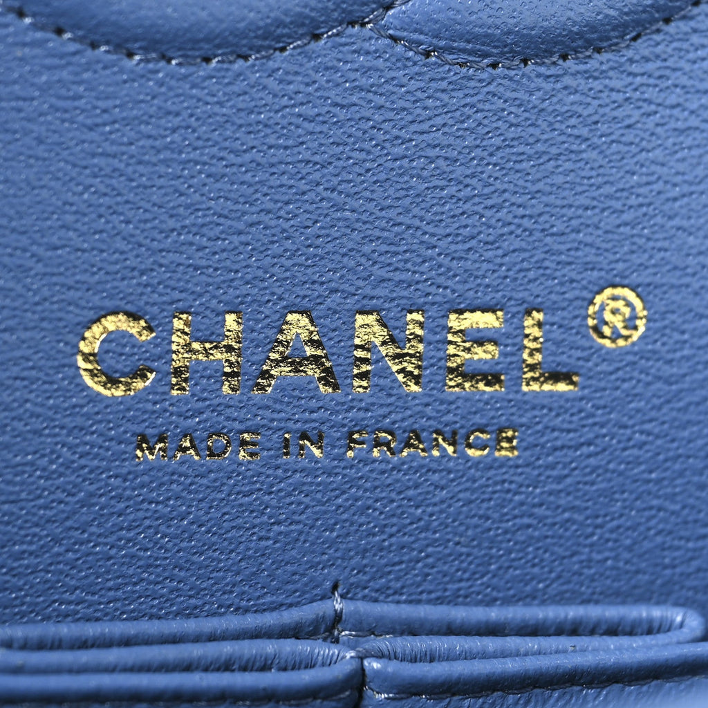 Caviar Quilted Small Double Flap Blue