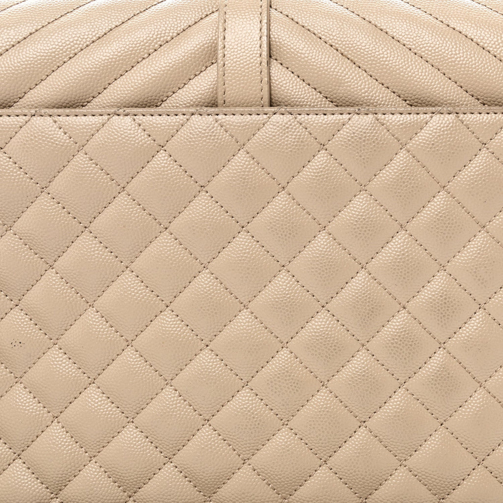 Grain De Poudre Mixed Matelasse Large Triquilt Monogram Satchel Dark Beige
