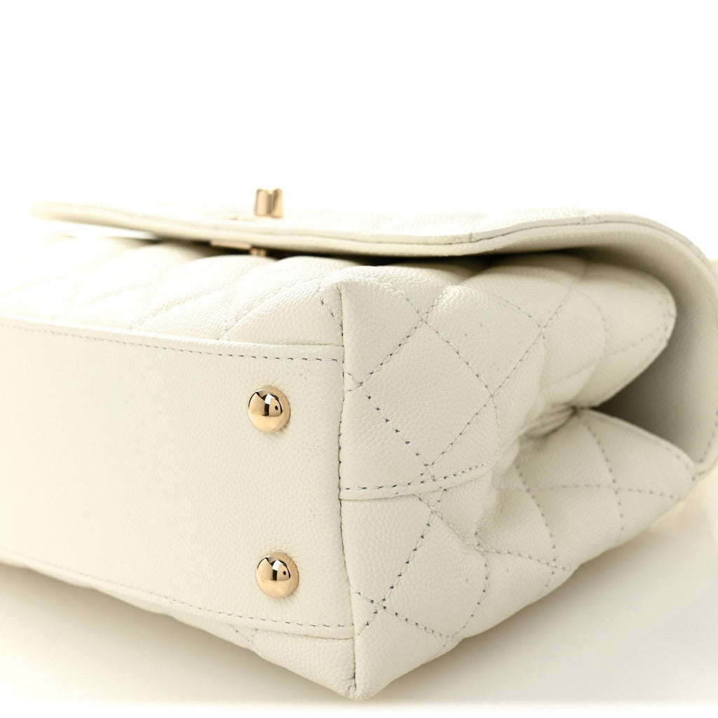 Caviar Quilted Mini Coco Handle Flap White