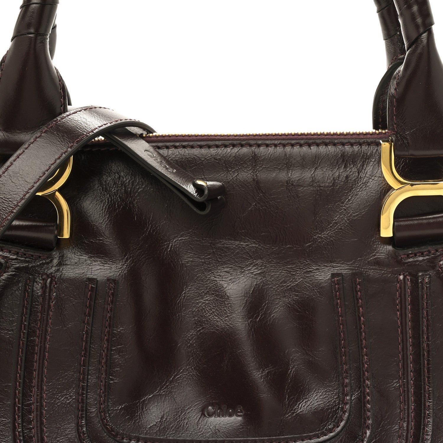 Shiny Calfskin Small Marcie Satchel  Auburn Red
