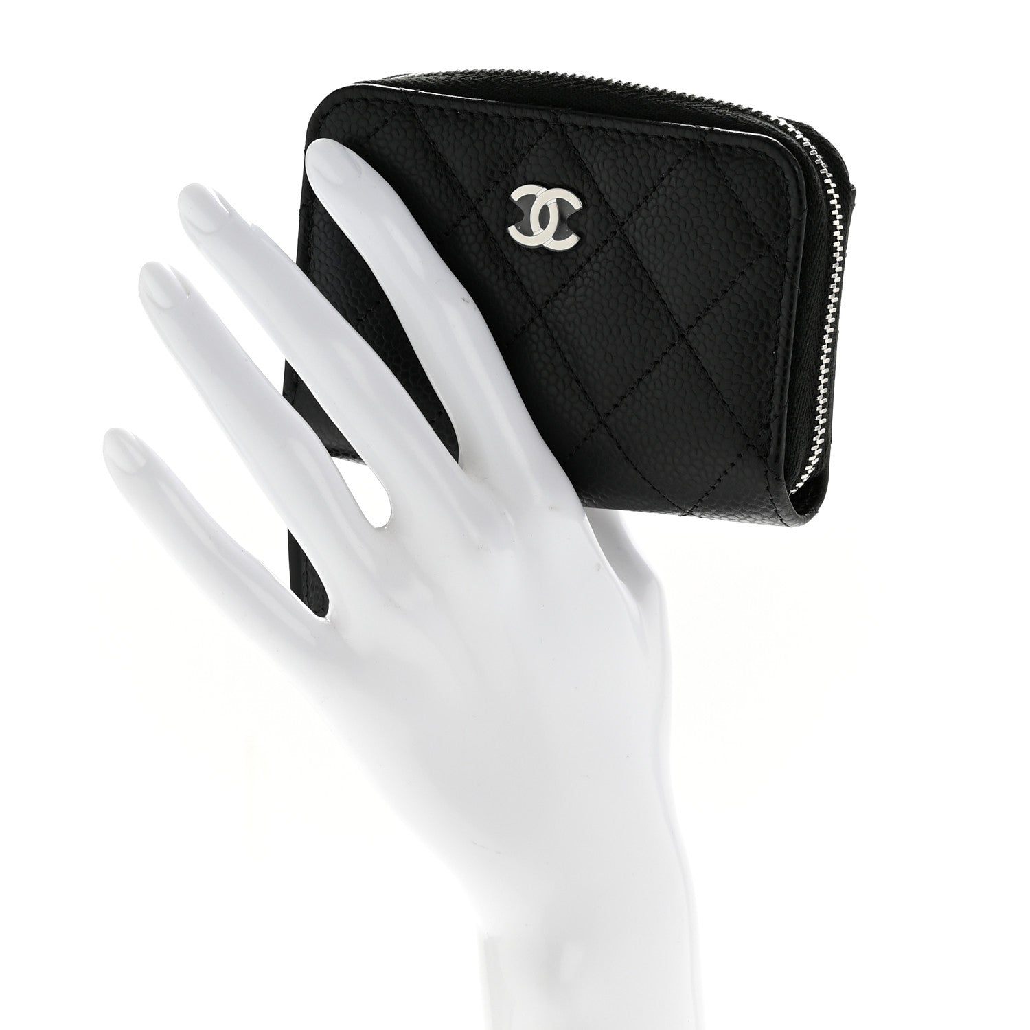 Caviar Quilted Zip Coin Purse Black