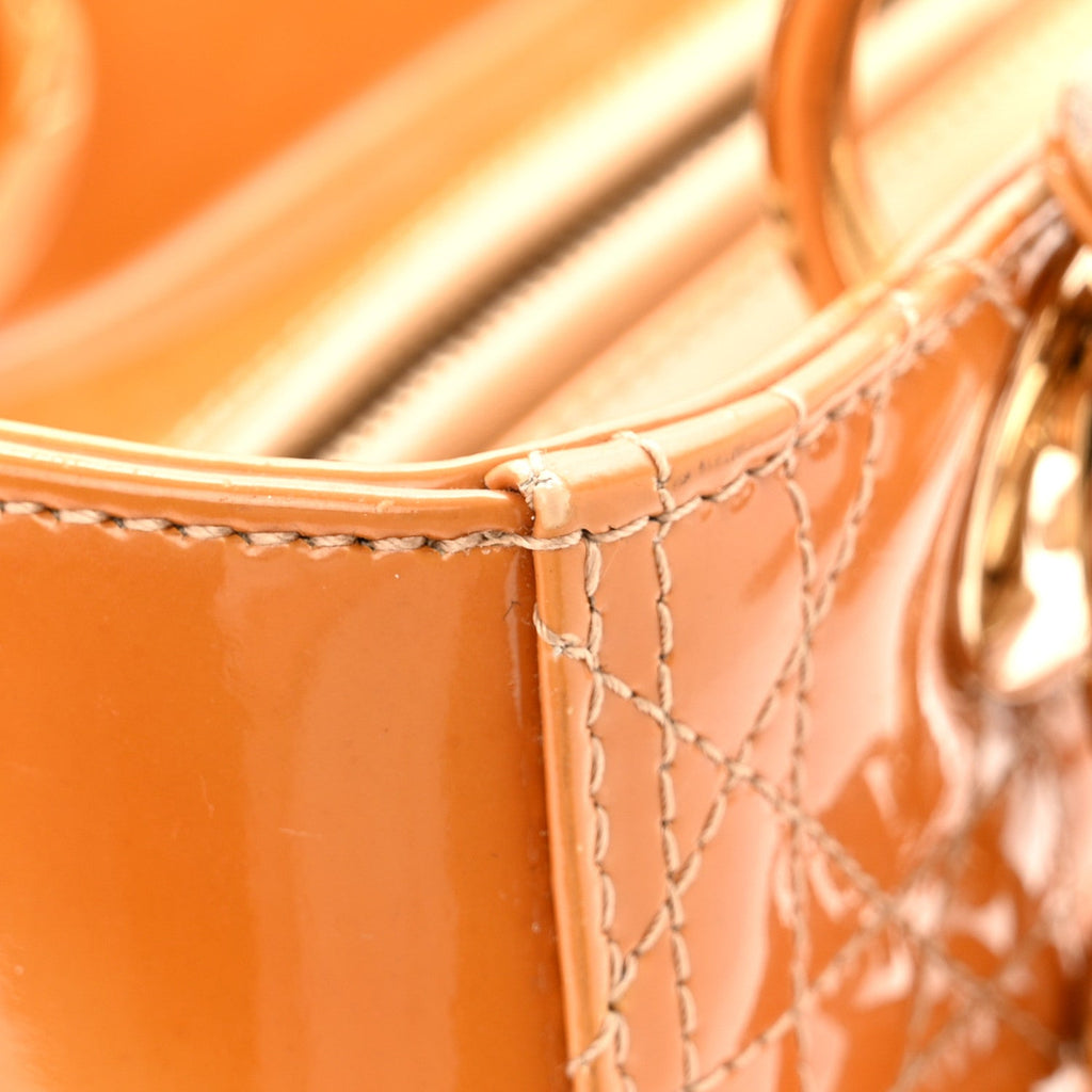 Patent Cannage Medium Lady Dior Dark Beige