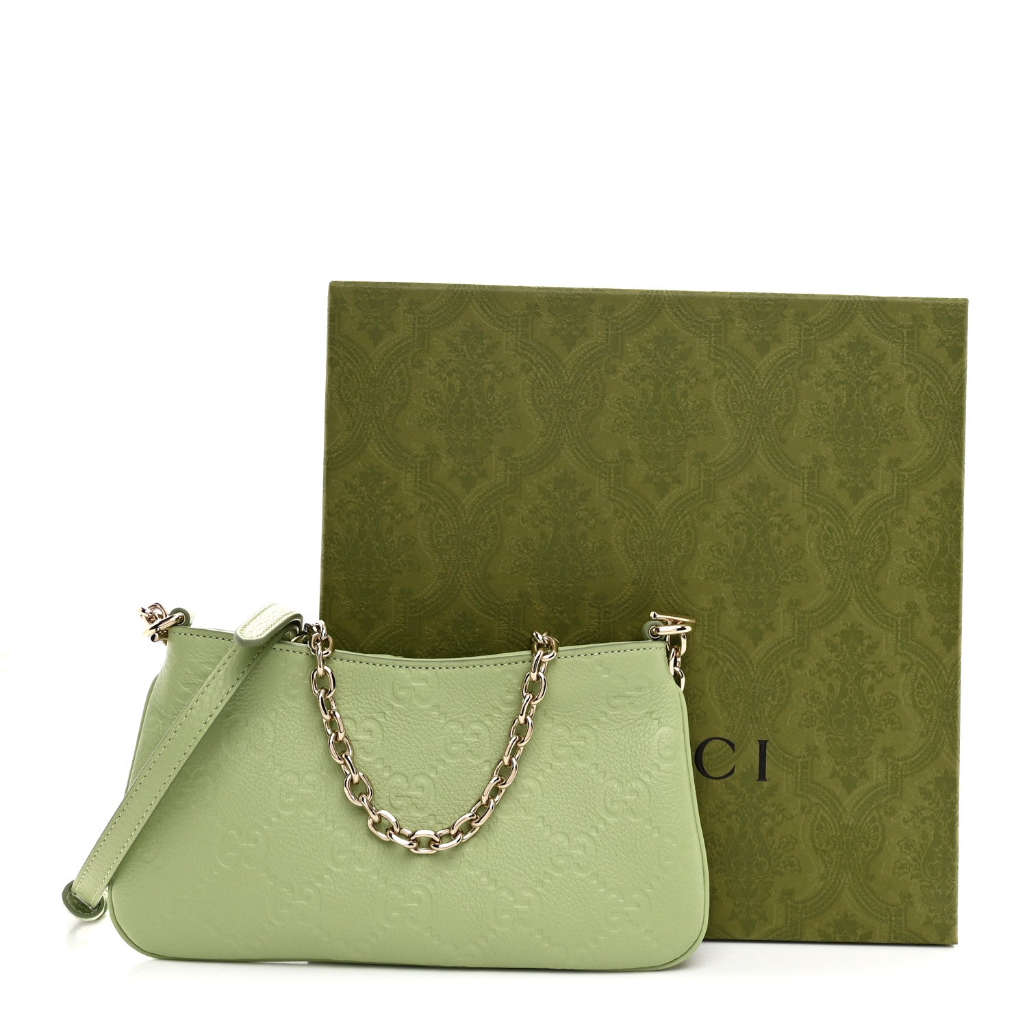 GG Grainy Calfskin Emblem Super Mini Shoulder Bag Sage Leaf