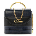Calfskin Crocodile Embossed Small Aby Lock Full Blue