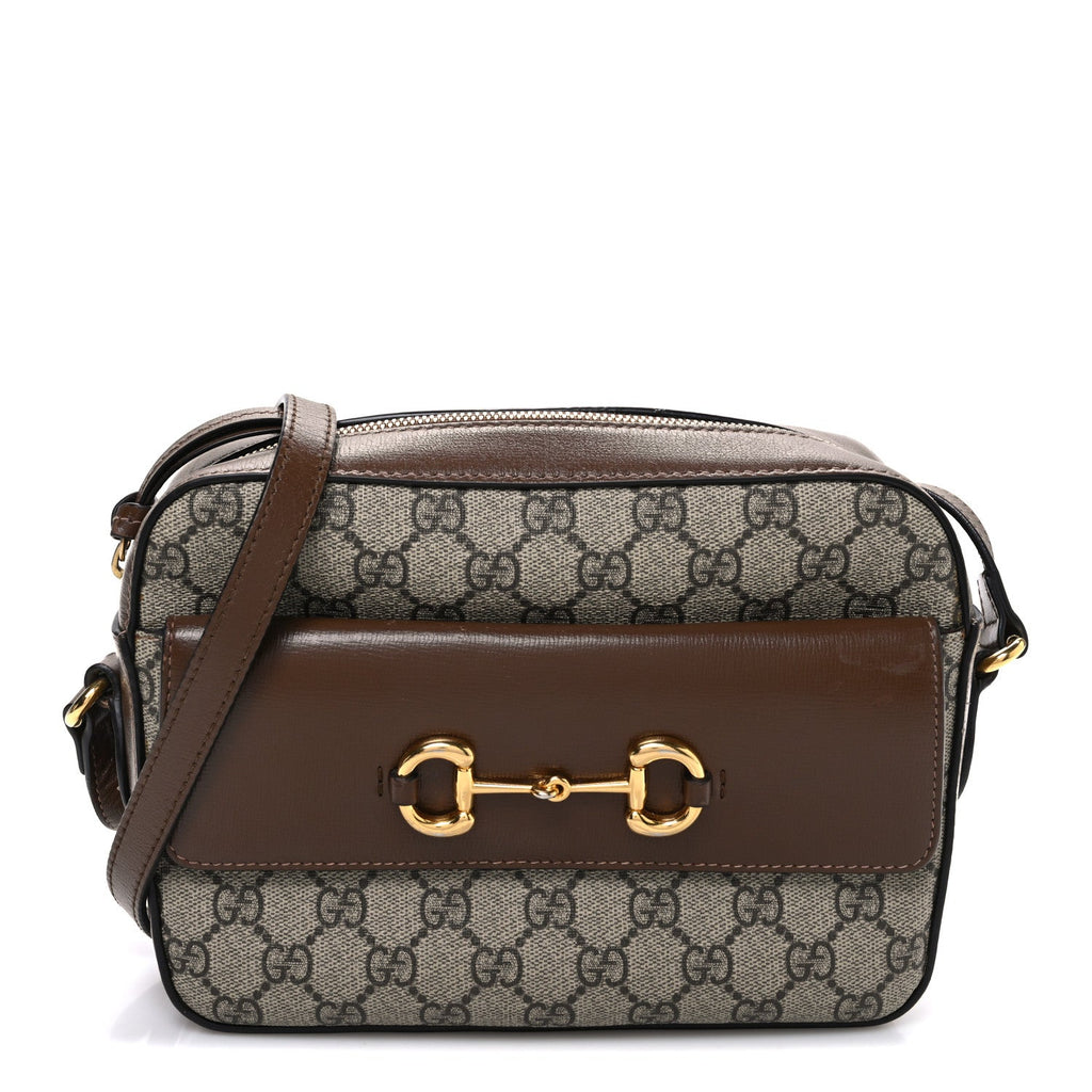 GG Supreme Monogram Small Horsebit 1955 Shoulder Bag Beige Brown Sugar