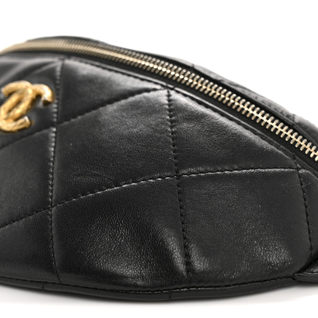 Lambskin Enamel Quilted Waist Bag Black
