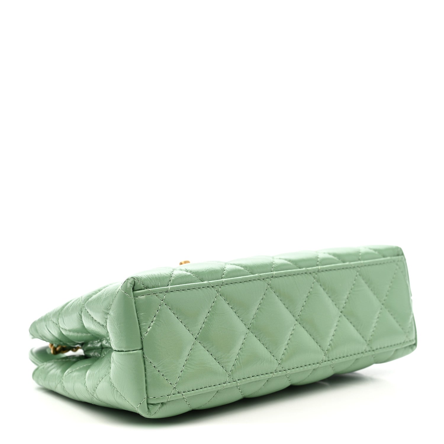 Shiny Aged Calfskin Quilted Nano Kelly Shopper Light Green