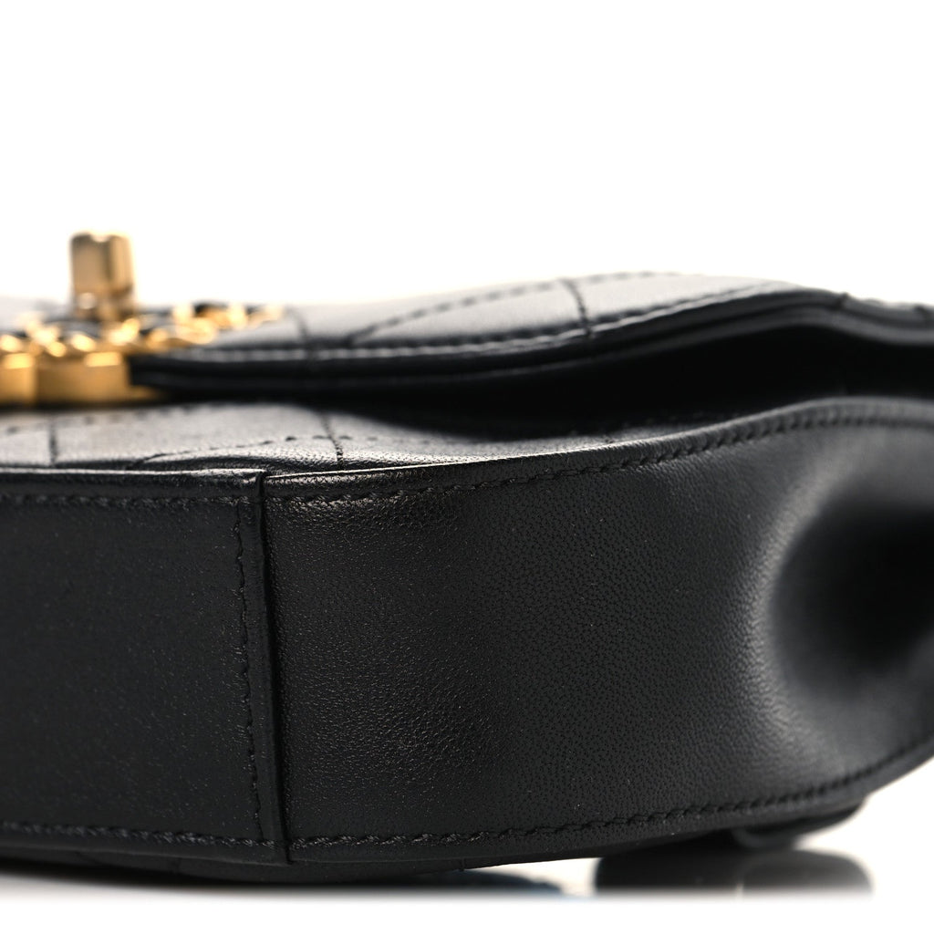 Lambskin Quilted Chain Infinity Waist Belt Bag Black