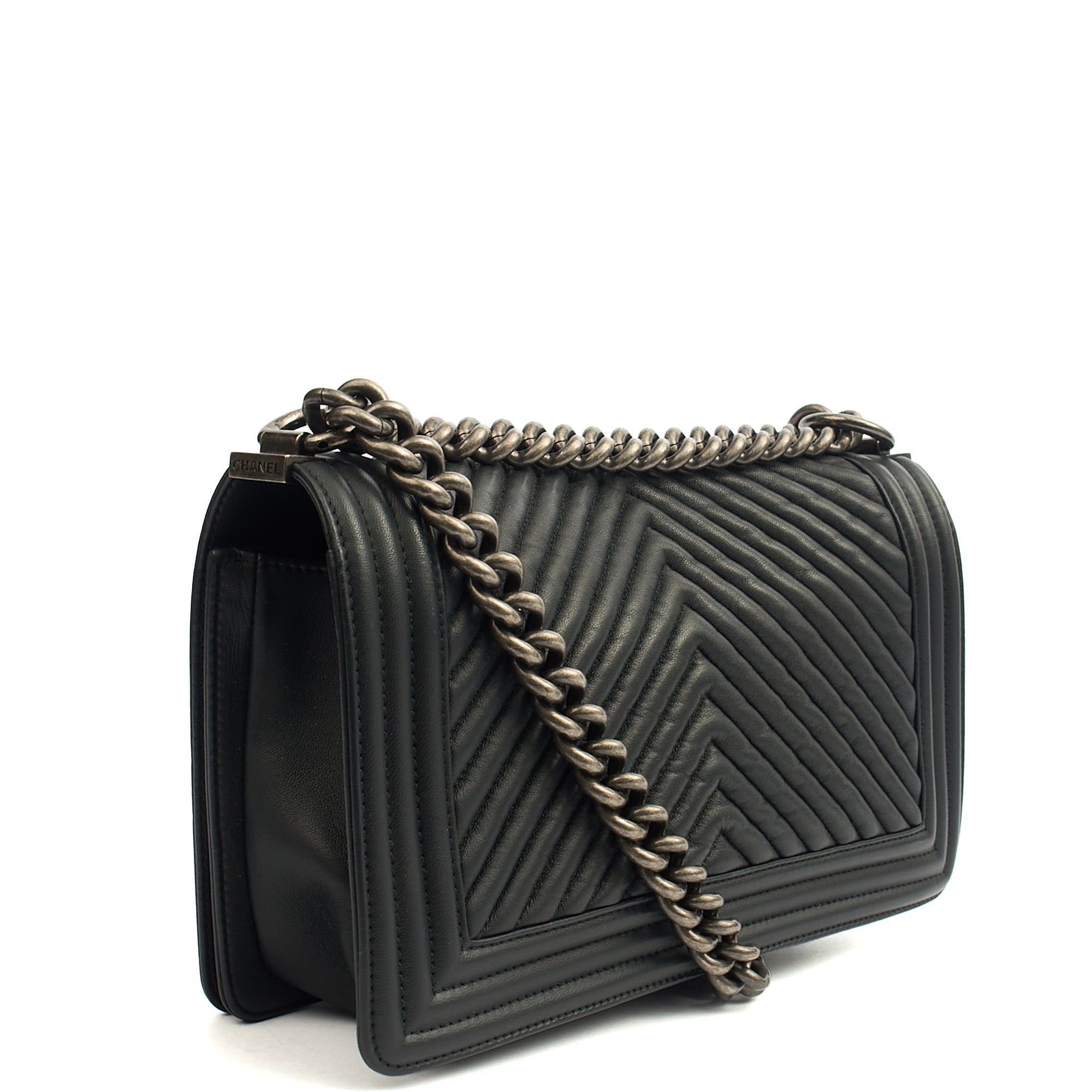 Chanel Cross Body Chevron Boy in Grey, Leather