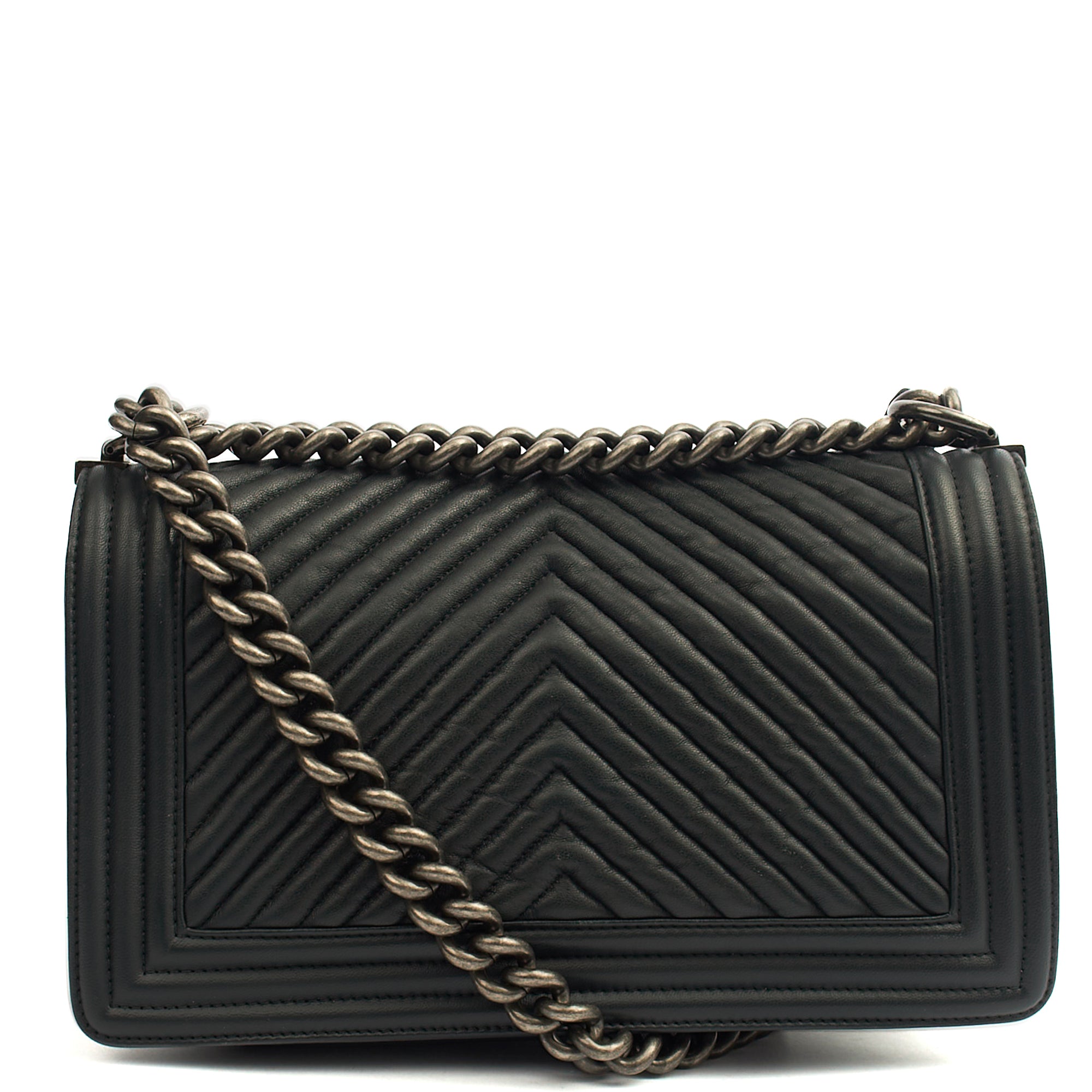 Chanel Cross Body Chevron Boy in Grey, Leather