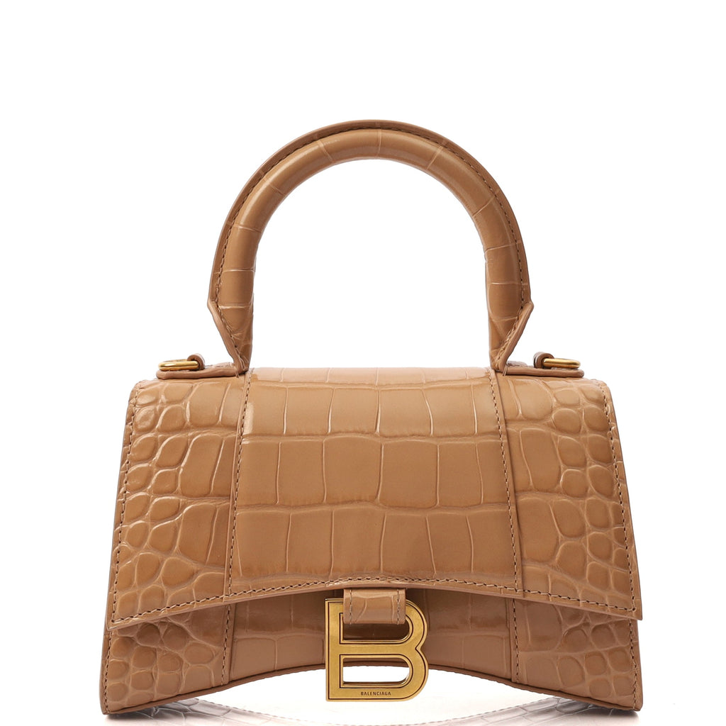 Balenciaga Mini Bag Hourglass Top Handle Small in Neutral, Exotic Effect Leather
