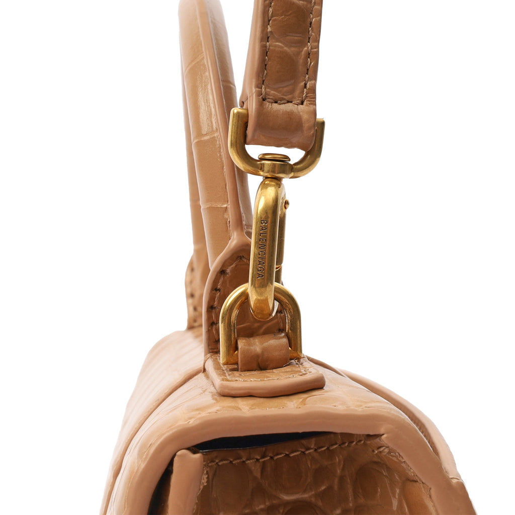 Balenciaga Mini Bag Hourglass Top Handle Small in Neutral, Exotic Effect Leather