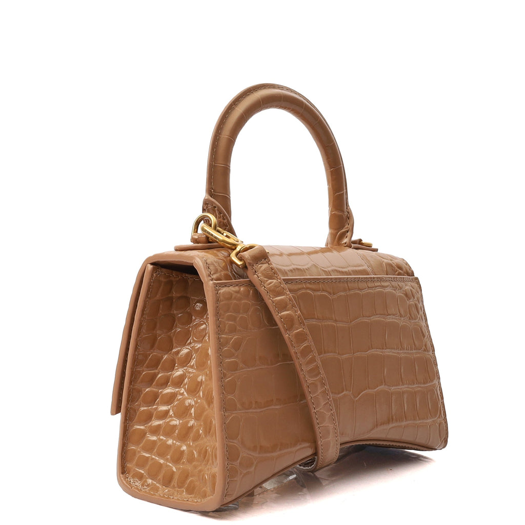 Balenciaga Mini Bag Hourglass Top Handle Small in Neutral, Exotic Effect Leather
