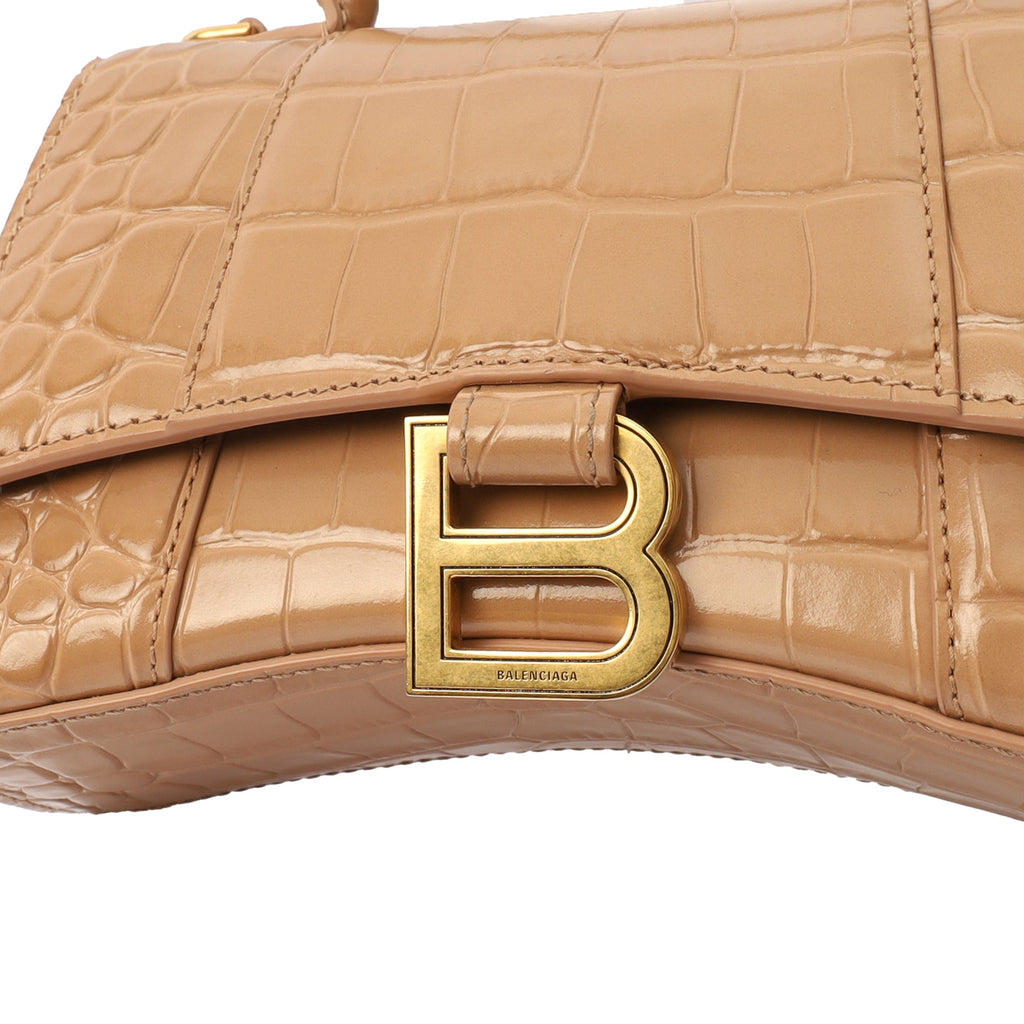 Balenciaga Mini Bag Hourglass Top Handle Small in Neutral, Exotic Effect Leather