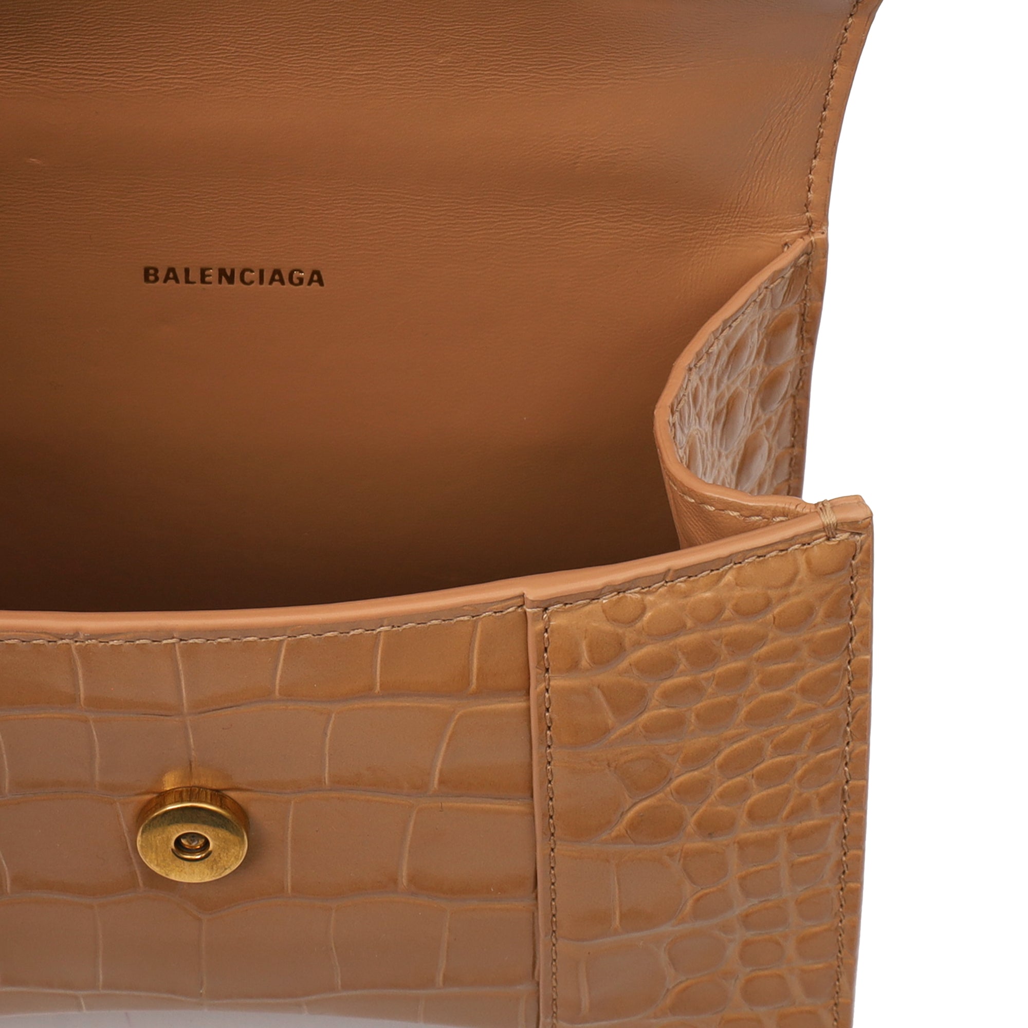 Balenciaga Mini Bag Hourglass Top Handle Small in Neutral, Exotic Effect Leather