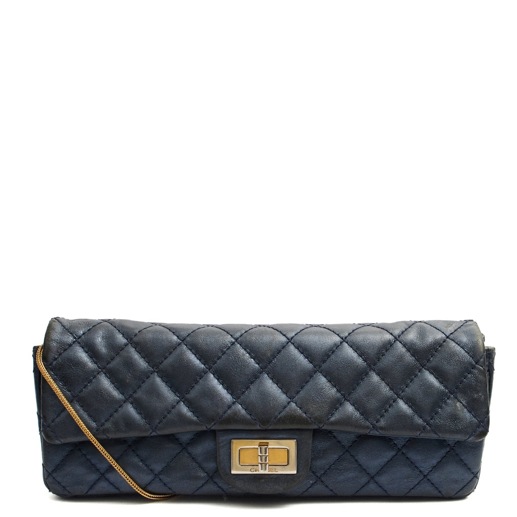 Chanel Shoulder Bag 2.55 Reissue East West Clutch in Blue, Crinkled Calfskin Leather