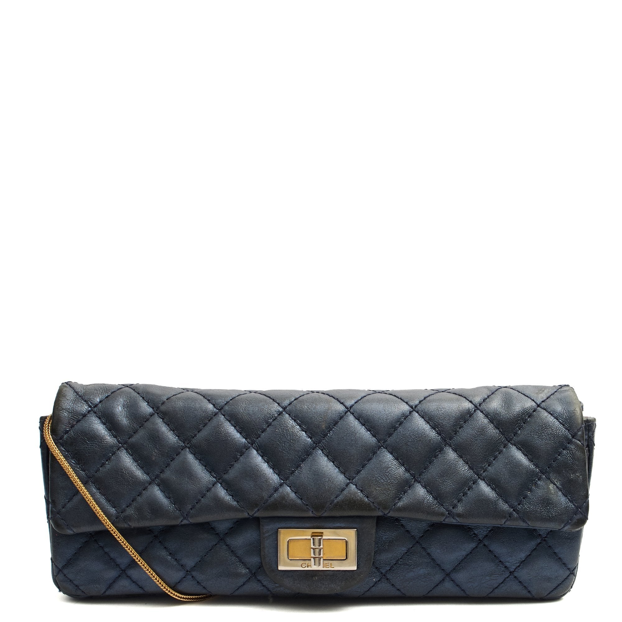 Chanel Shoulder Bag 2.55 Reissue East West Clutch in Blue, Crinkled Calfskin Leather