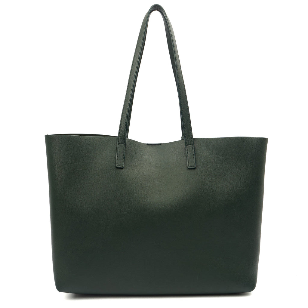 Saint Laurent Tote Shopping East West in Green, Calfskin Leather