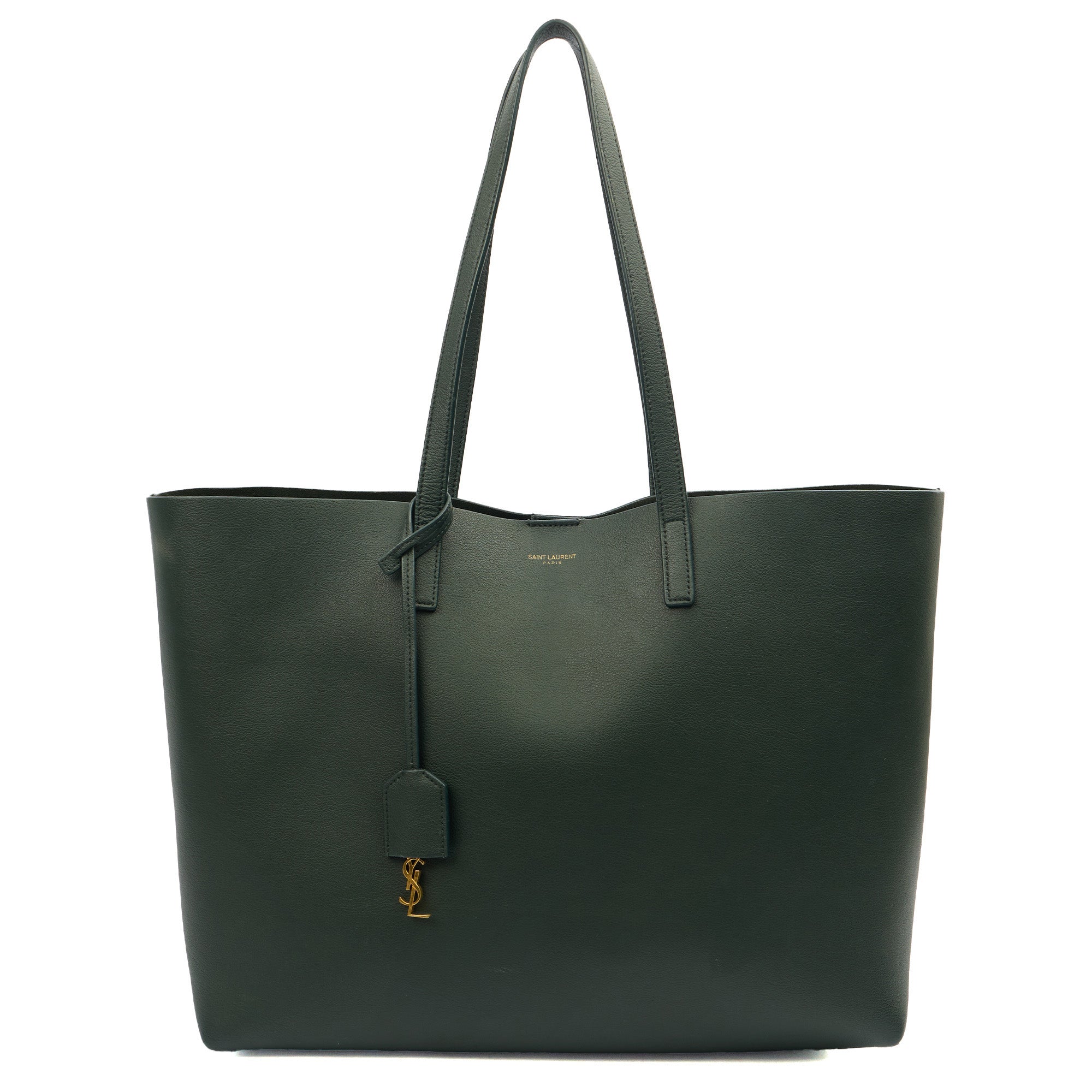 Saint Laurent Tote Shopping East West in Green, Calfskin Leather