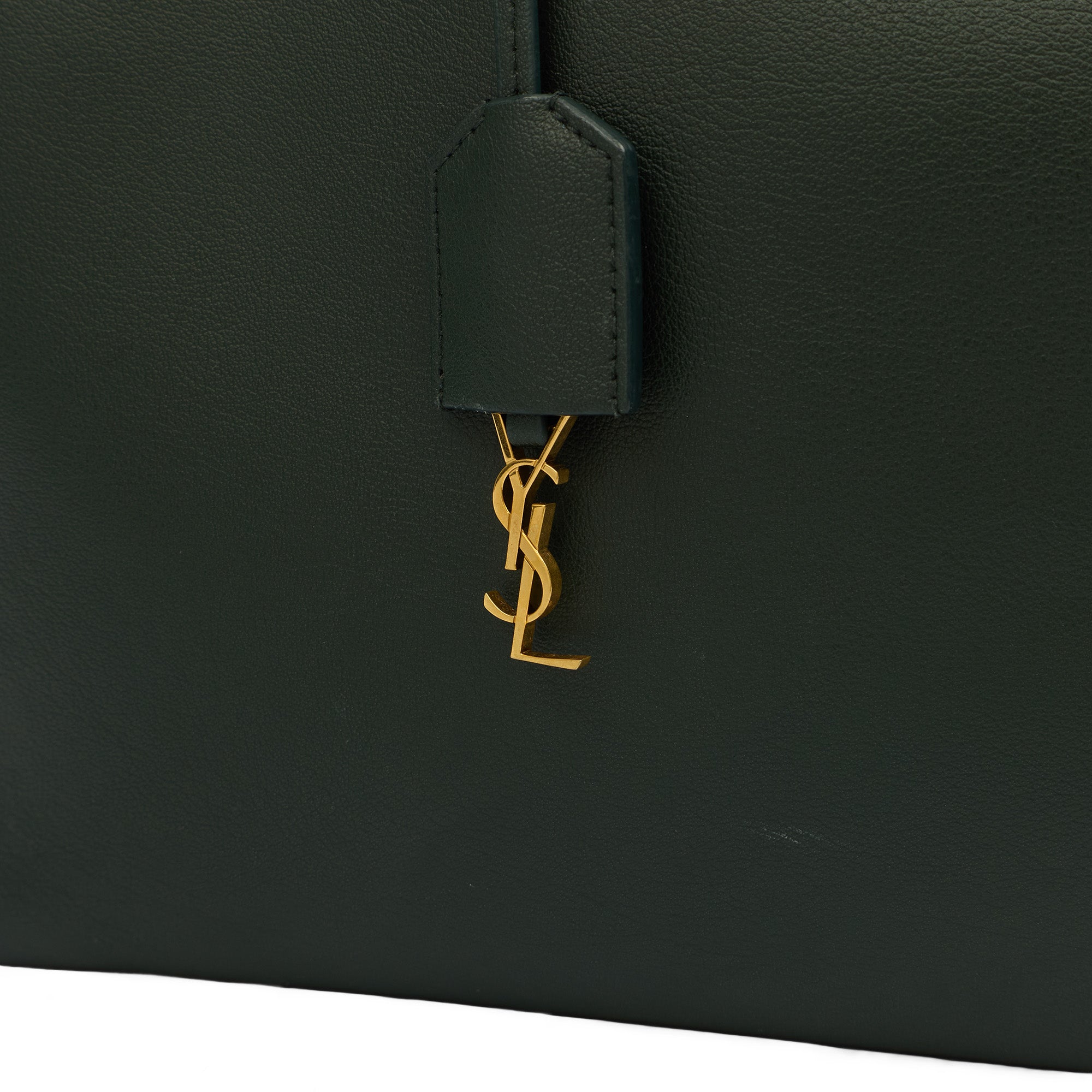 Saint Laurent Tote Shopping East West in Green, Calfskin Leather