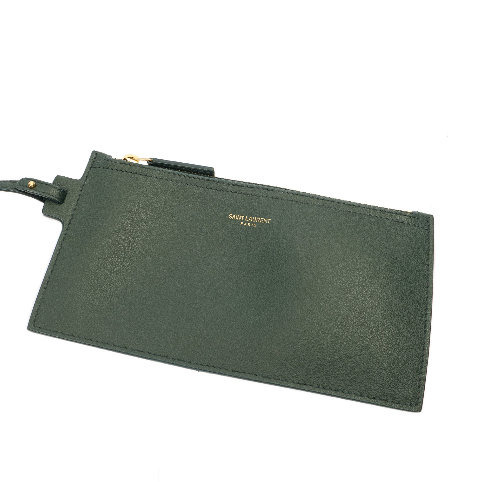 Saint Laurent Tote Shopping East West in Green, Calfskin Leather