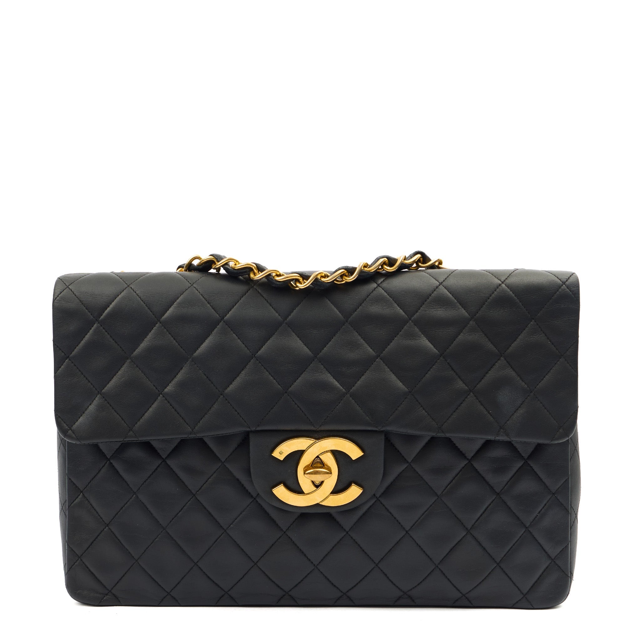 Chanel Shoulder Bag Maxi Jumbo XL in Black, Lambskin Leather