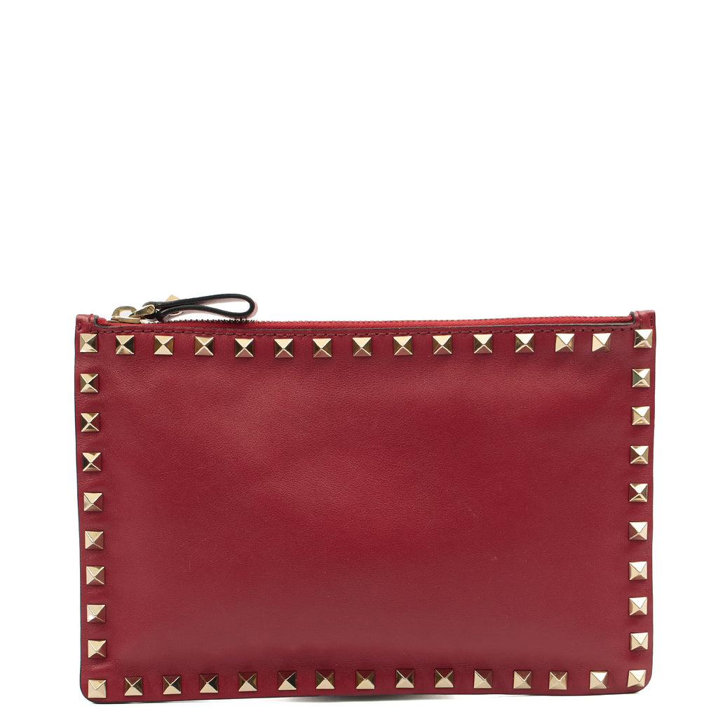 Valentino Clutch Rockstud Pouch in Red, Leather