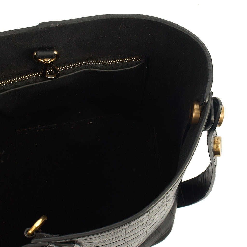 Mulberry Bucket Bag Kite Tote in Black, Exotic Effect Leather