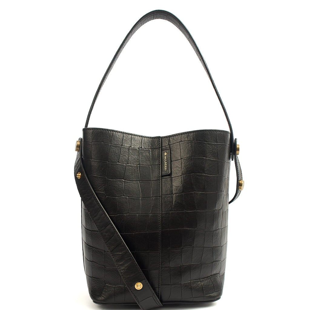 Mulberry Bucket Bag Kite Tote in Black, Exotic Effect Leather
