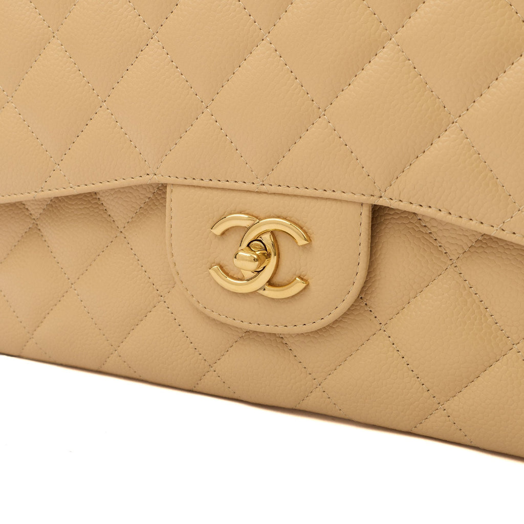 Chanel Shoulder Bag Classic Double Flap - Large in Neutral, Caviar Leather