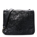 Crinkled Calfskin Matelasse Monogram Niki Chain Wallet Black