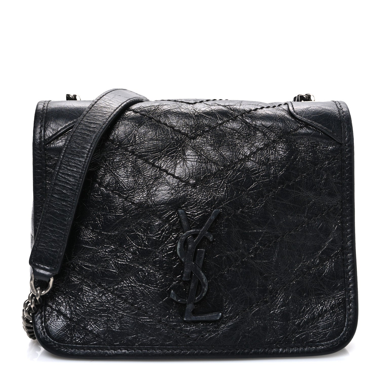 Crinkled Calfskin Matelasse Monogram Niki Chain Wallet Black